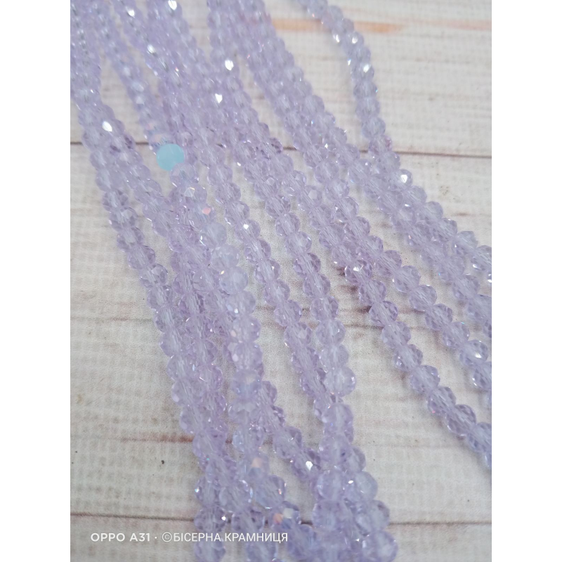 Ронделі, розмір 4*3 мм. Лавандово-волошкові прозорі