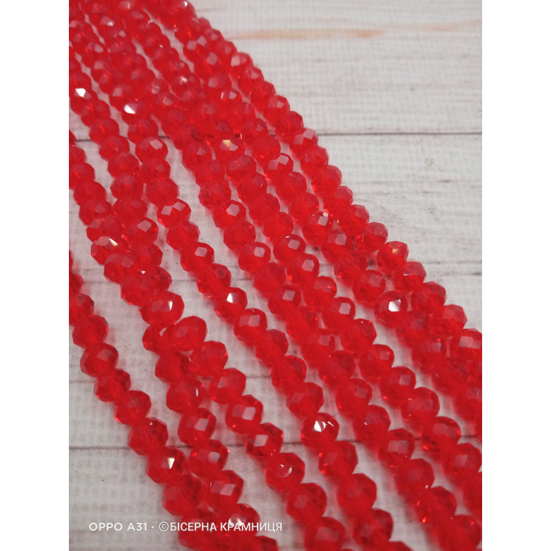 Ронделі, розмір 6*4 мм. Світлі червоні прозорі 