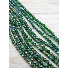 Ронделі, розмір 4*3 мм. Темно-зелені прозорі з райдужним покриттям