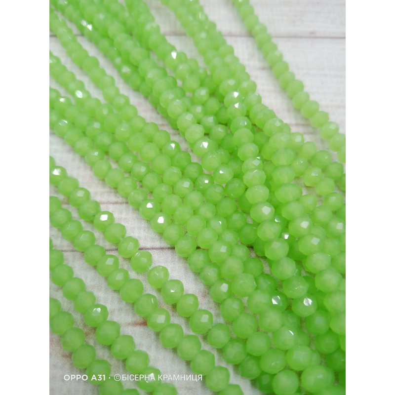 Ронделі, розмір 4*3 мм. Салатові напівпрозорі, імітація нефрита