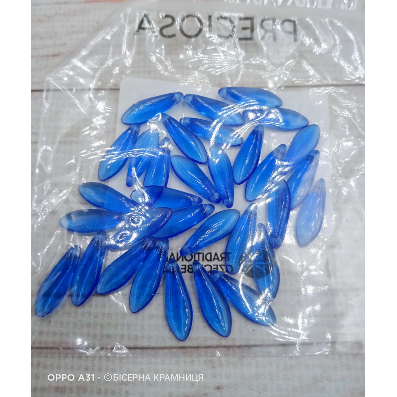 Намистини DAGGERS (прозорі світлі ультрамаринові), розмір 5*16 мм (10 г)