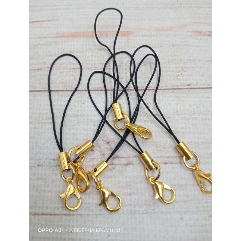 Чорний шнурок із карабіном для телефона, брелока