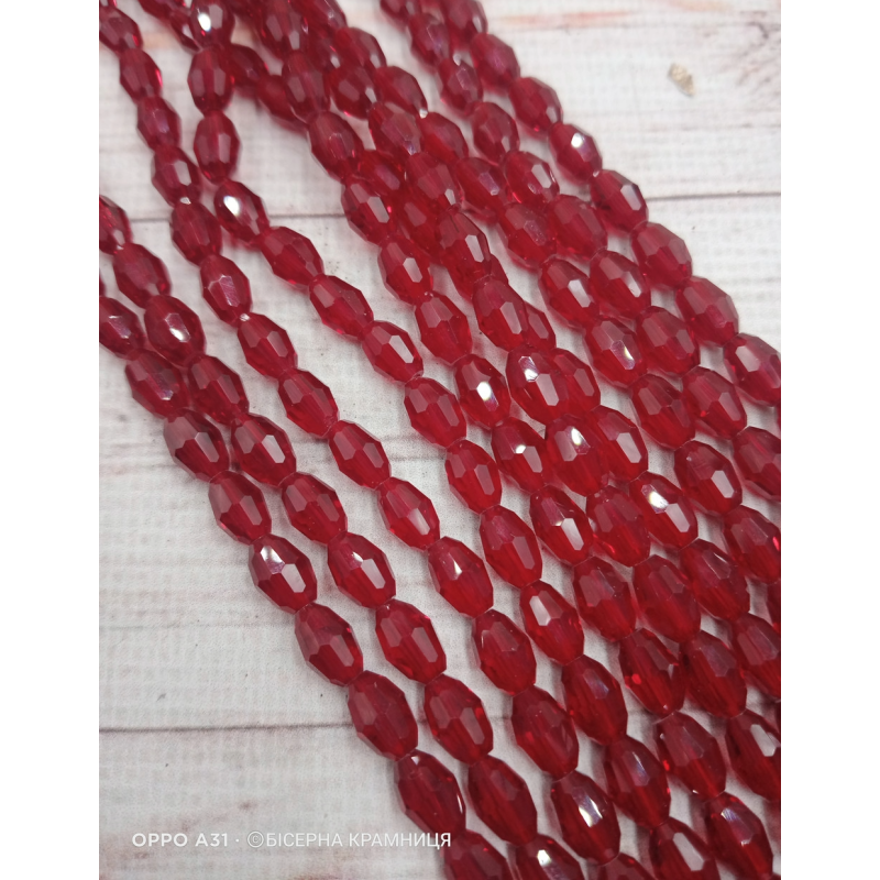 Намистини-овал, 8*6 мм. Темно-червоні прозорі