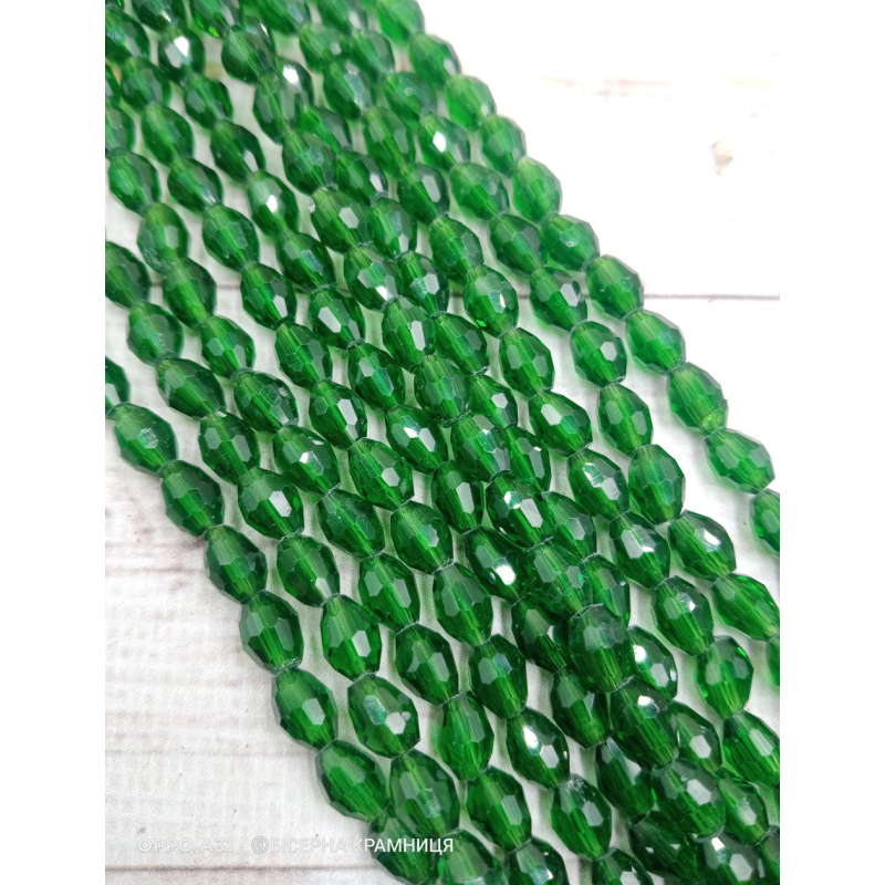 Намистини-овал, 8*6 мм. Зелені прозорі