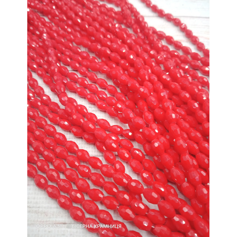 Намистини-овал, 8*6 мм. Яскраві червоні непрозорі