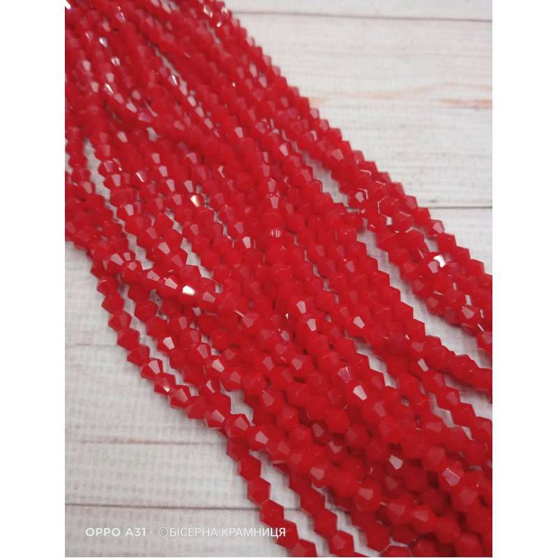 Біконус, розмір 4*4 мм. Червоний напіврозорий