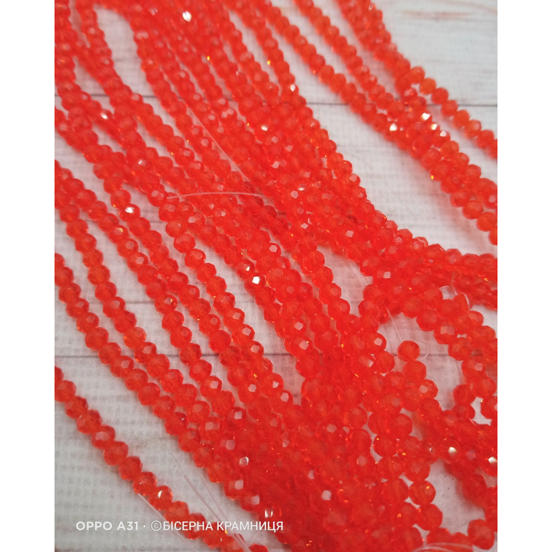 Рондель, розмір 4х3 мм. Червоний апельсин, прозорі