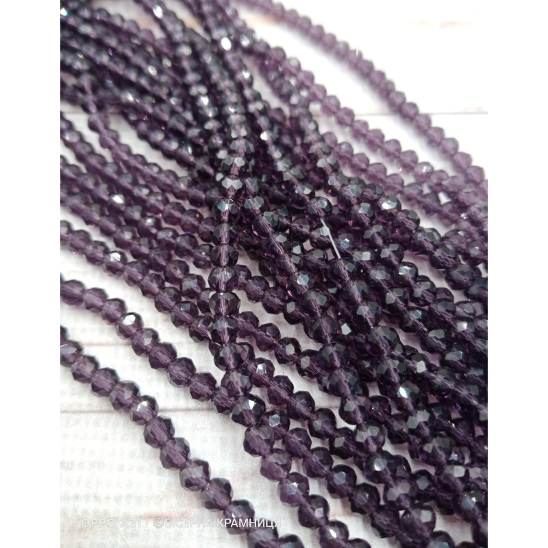 Рондель, розмір 4х3 мм. Аметистові темні прозорі