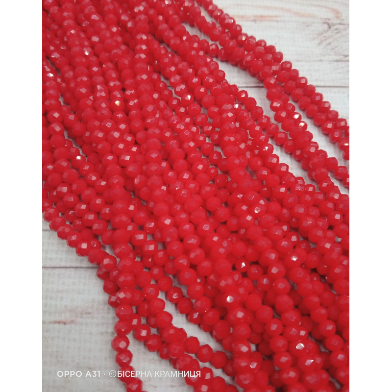 Рондель, розмір 4х3 мм. Яскраві червоні непрозорі