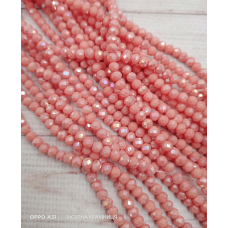 Рондель, розмір 4х3 мм. Бежево-рожеві непрозорі з перламутровим покриттям