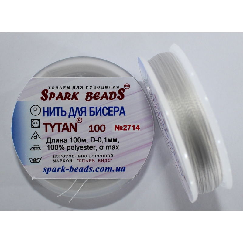 Нитка для бісеру TYTAN 100 № 2714 Срібно-сірий світлий (100 метрів)