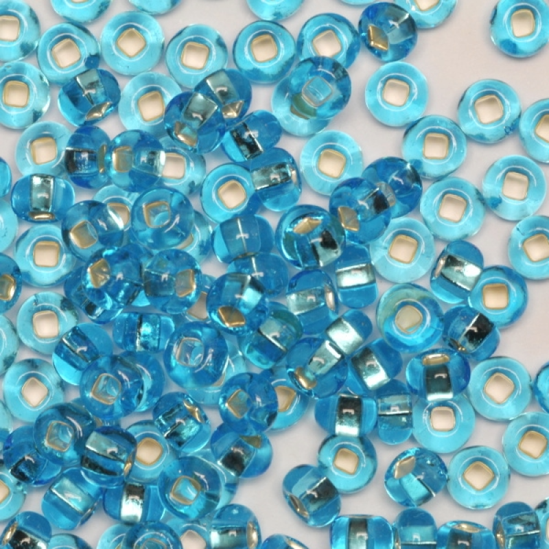 486-10/0-67010 Бісер Чехія (блискучий з квадратною серединкою, аквамарин), упаковка 50 грамів
