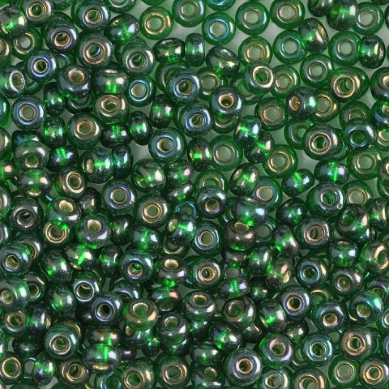 57069 бісер №10 Preciosa (Чехія) 5 грамів. Блискучий райдужний із срібною серединкою