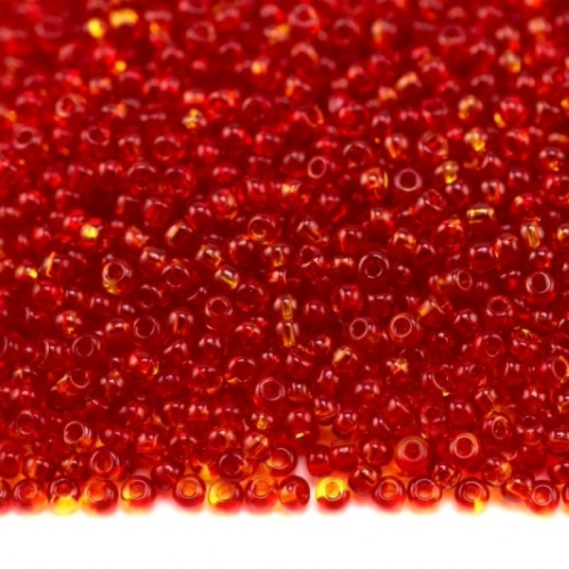 81797 бісер №10 Preciosa (Чехія) 5 грамів. Прозорий двокольоровий жовто-червоний