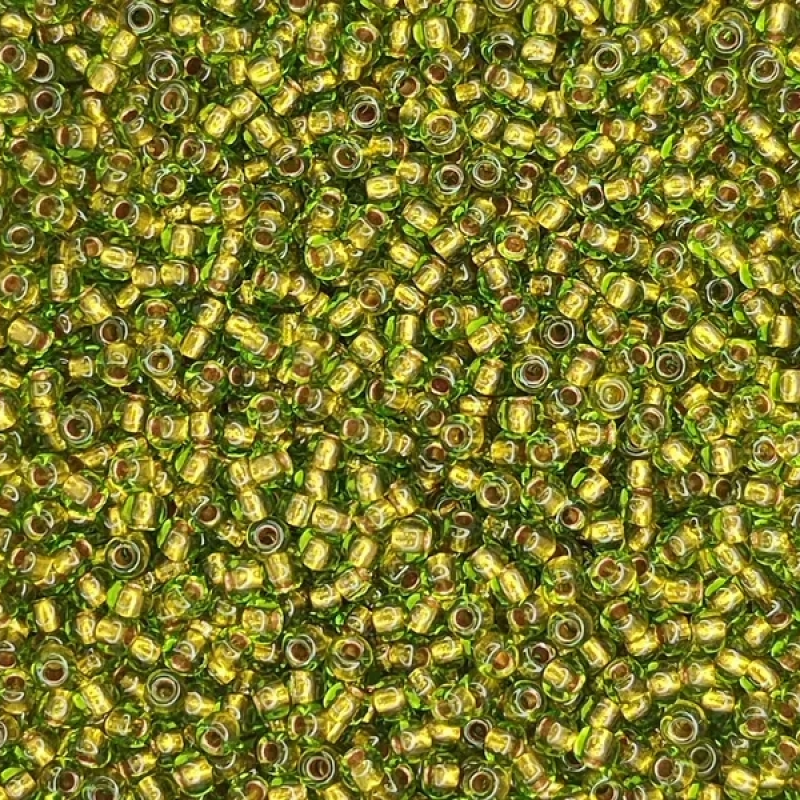 59220-10/0 Бісер Чехія (блискучий, салатовий із золотою серединкою), упаковка 50 грамів