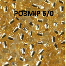 6031-6/0-17020 Бісер Чехія (блискучий, золотистий світлий), упаковка 50 грамів. РОЗМІР 6/0