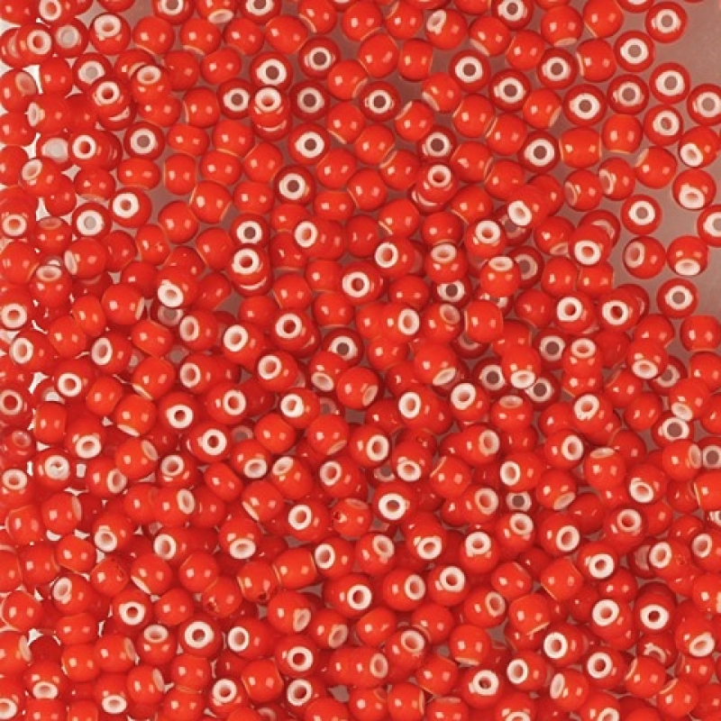 93730 бісер Preciosa (Чехія) 5 грамів.  Прозорий червоний з білою серединкою