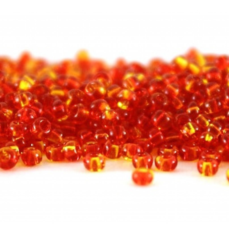 81797 бісер №10 Preciosa (Чехія) 5 грамів. Прозорий двокольоровий жовто-червоний