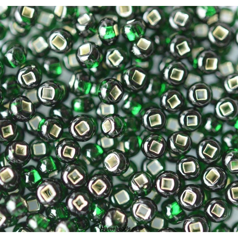 57150 кв бісер №10 Preciosa (Чехія) 5 грамів. Блискучий із квадратною срібною серединкою