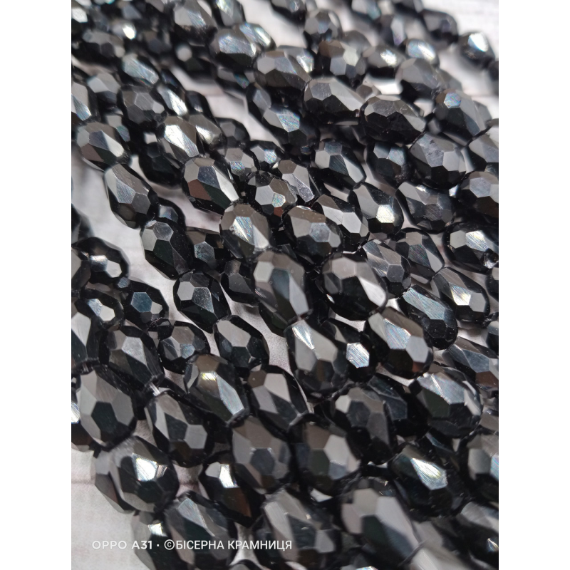 Намистини-краплі, 8*6 мм. Чорні непрозорі Намистини-краплі, 8*6 мм. Чорні непрозорі