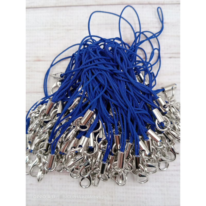 Синій шнурок із карабіном для телефона, брелока