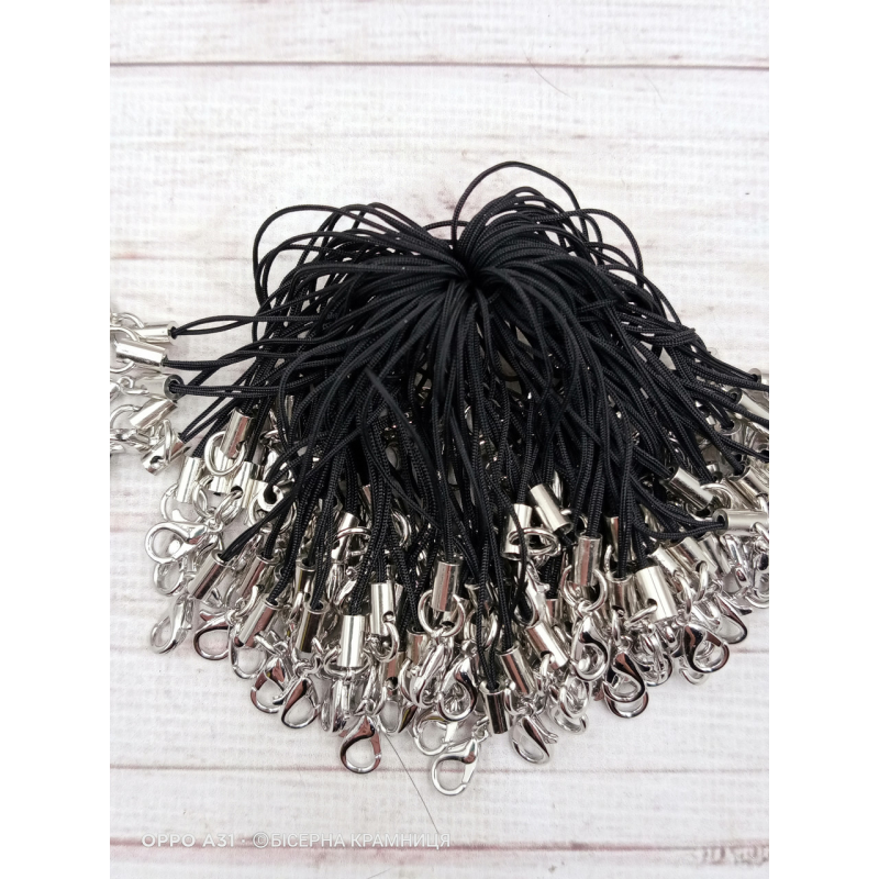 Чорний шнурок із карабіном для телефона, брелока Чорний шнурок із карабіном для телефона, брелока