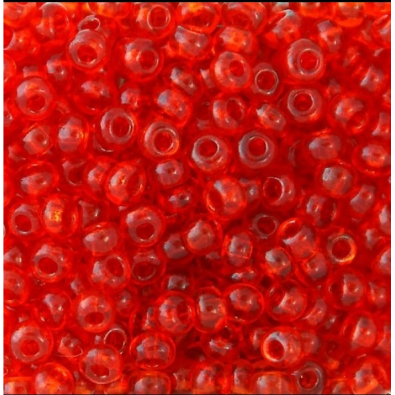 90050кв-10/0 Бісер Чехія (прозорий, червоний яскравий, квадратна серединка), упаковка 50 грамів