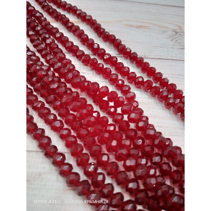 Ронделі, розмір 6*4 мм. Темно-червоні прозорі