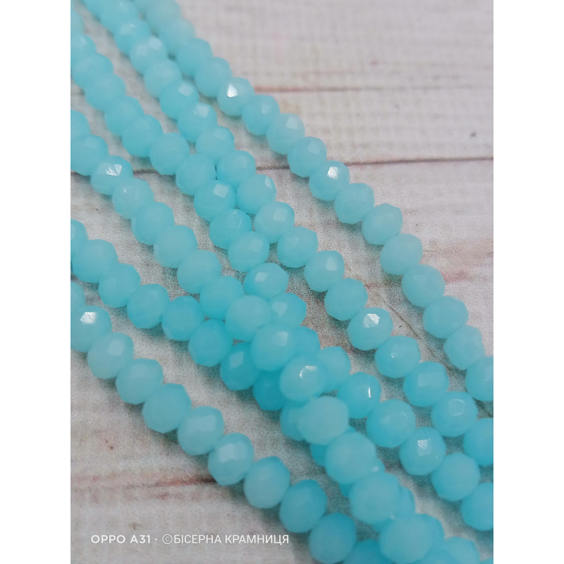 Ронделі, розмір 4*3 мм. Світлий аквамарин, напівпрозорі Ронделі, розмір 4*3 мм. Світлий аквамарин, напівпрозорі