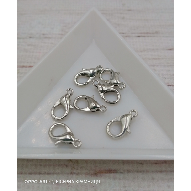 Карабін, розмір 12*6 мм. Колір темного срібла