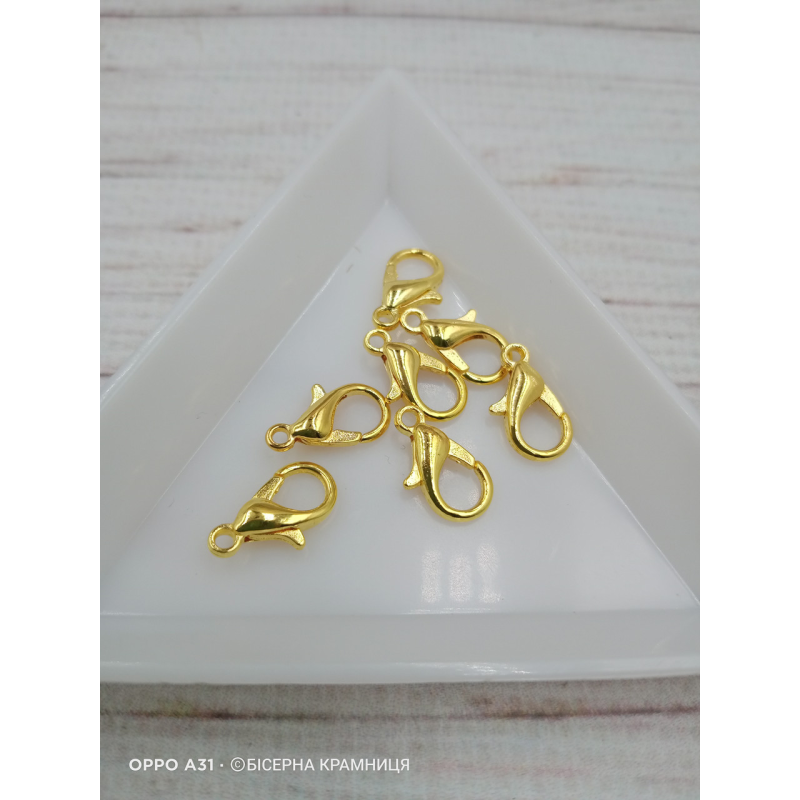 Карабін, розмір 12*6 мм. Колір жовтого золота