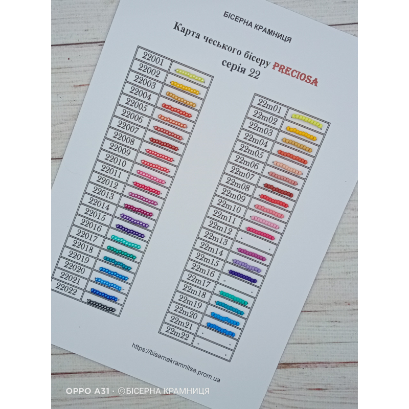 Мінікаталог із “живими“ зразками нової серії 22 чеського бісеру Preciosa