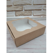 Самозбірна крафтова коробочка з віконцем, розмір 100*100*30 мм