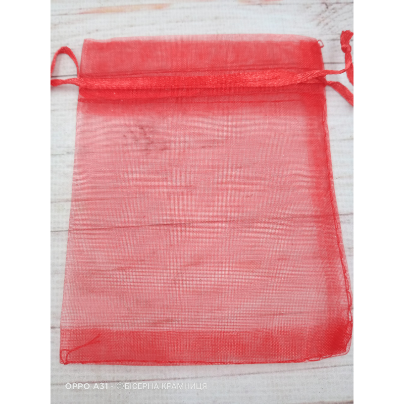 Подарунковий мішечок із яскраво-червоної органзи, 9*11 см.
