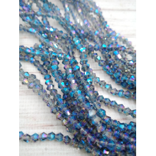 Біконус, розмір 4*4 мм. Прозорий сірий із райдужним напиленням