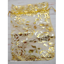 Подарунковий мішечок з органзи, 10*14 см. Принт Золоті Троянди