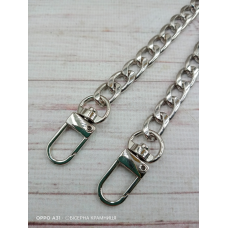 Металевий ланцюжок для сумки з карабіном, довжина 120 см. Колір срібла