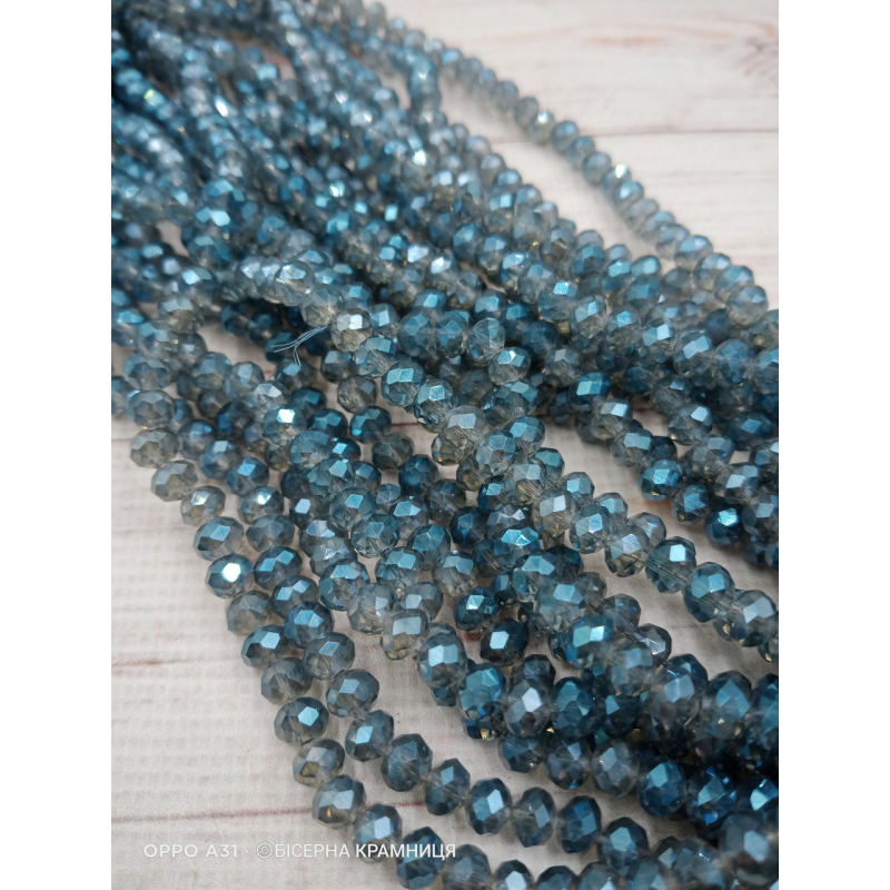 Ронделі, розмір 6*4 мм. Сірі прозорі з райдужним напиленням