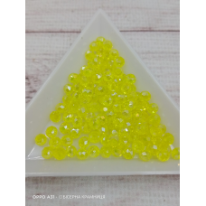 Ронделі, розмір 4*3 мм. Лимонні прозорі з райдужним напиленням