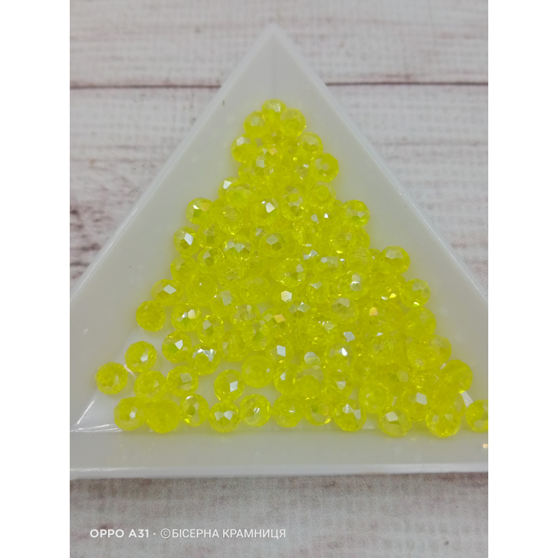 Ронделі, розмір 4*3 мм. Лимонні прозорі з райдужним напиленням