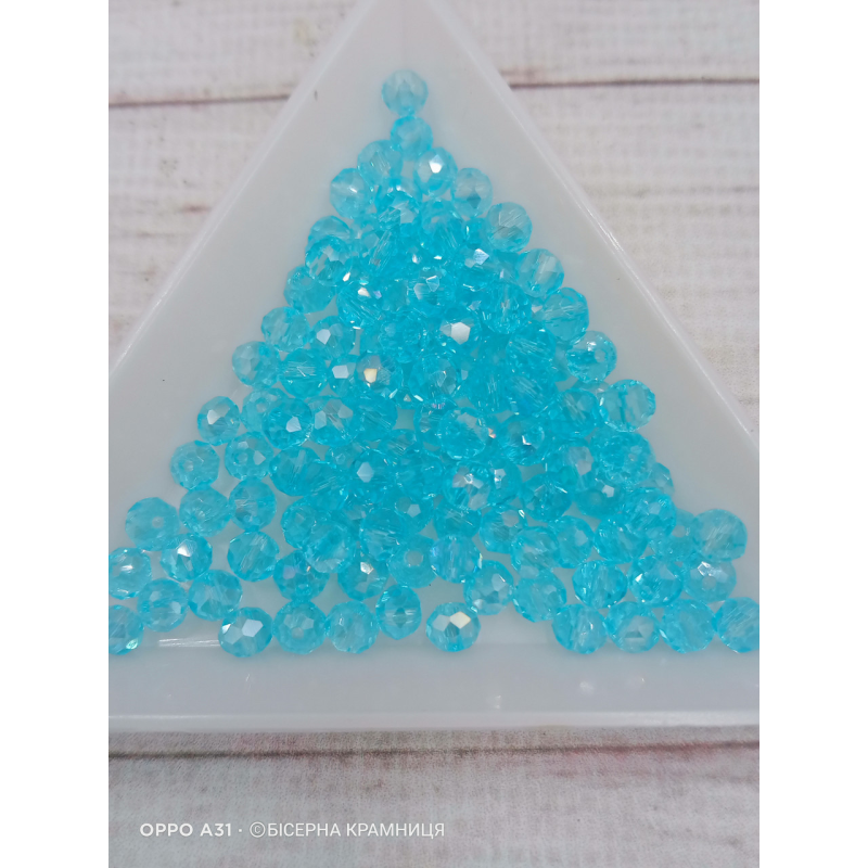 Ронделі, розмір 4*3 мм. Аквамаринові прозорі