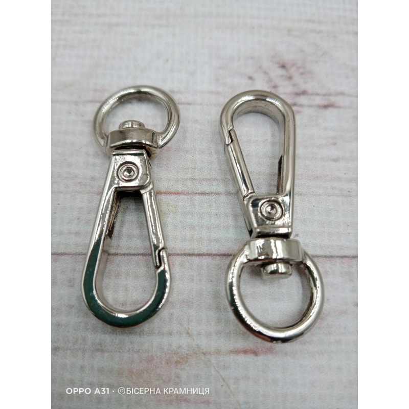 Пара карабінів для сумки, длина 40 мм, колір срібла