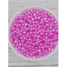 Прозорі райдужні рожеві акрилові намистини Куля Гранована, 8 мм, 250 грамів