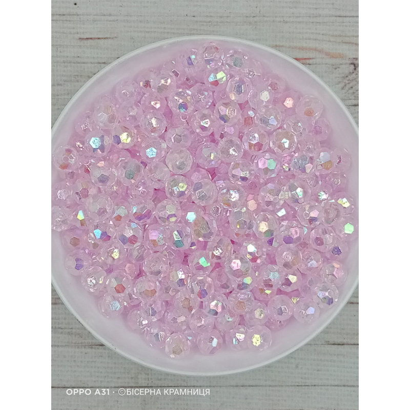 Прозорі райдужні світло-рожеві акрилові намистини Куля Гранована, 10 мм, 250 грамів Прозорі райдужні світло-рожеві акрилові намистини Куля Гранована, 10 мм, 250 грамів