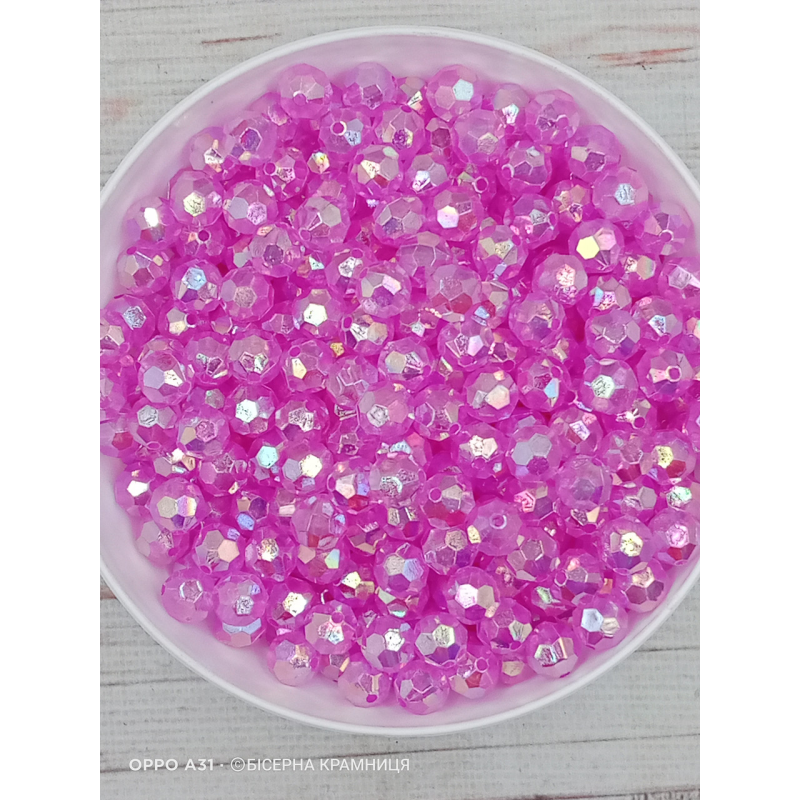 Прозорі райдужні рожеві акрилові намистини Куля Гранована, 10 мм, 250 грамів