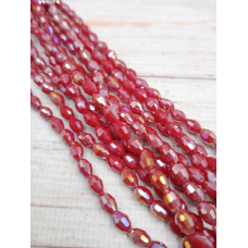 Намистини-овал, 5*3 мм. Червоні непрозорі з райдужним покриттям