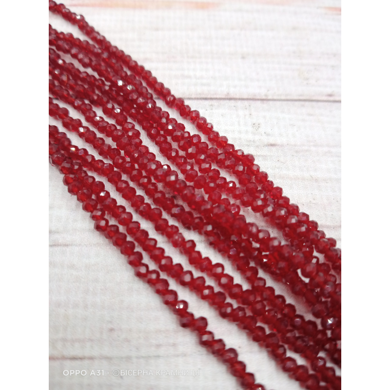 Ронделі, розмір 3*2 мм. Бордові прозорі