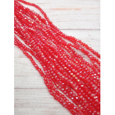Ронделі, розмір 3,2*2,5 мм. Червоні прозорі з райдужним покриттям