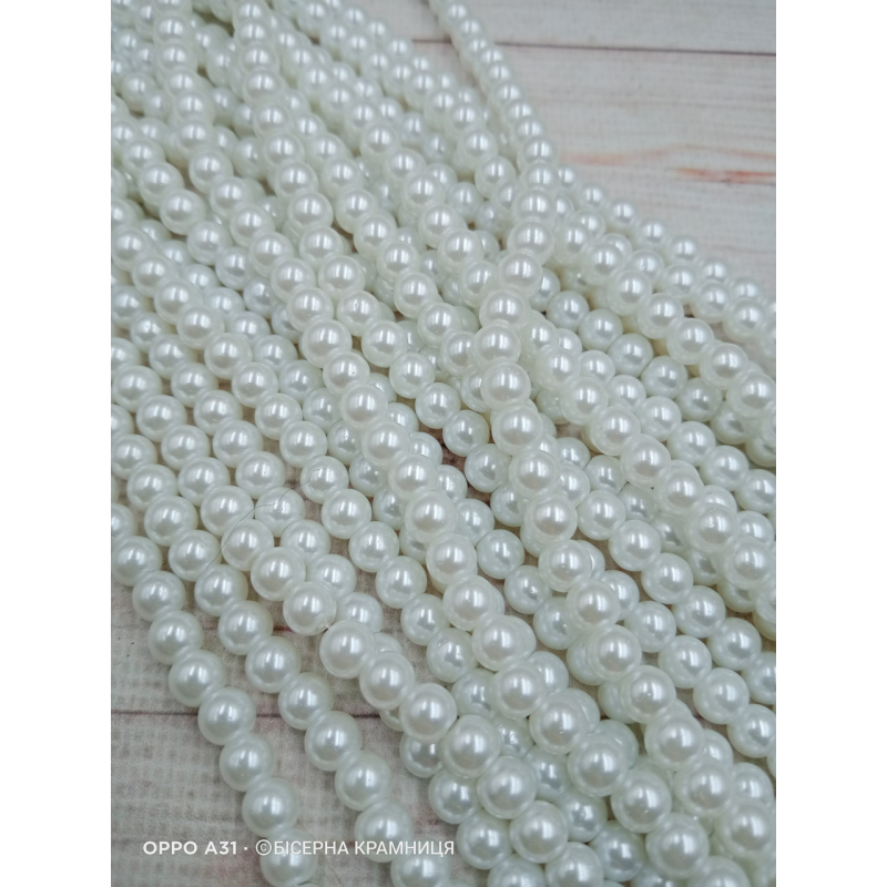Майорка 6 мм, круглі намистини, скло. Колір білий Майорка 6 мм, круглі намистини, скло. Колір білий