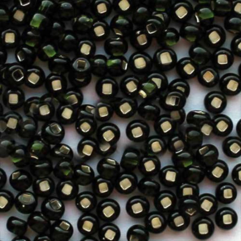 484-10/0-57290 Бісер Чехія (блискучий з квадратною серединкою, зелений болотний), упаковка 50 грамів